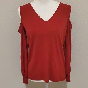 Express Vivid Red Cold Shoulder Blouse